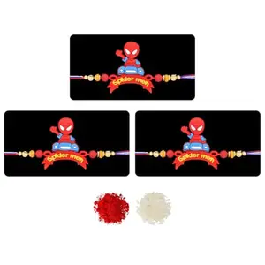 Saugat Traders Cartoon Rakhi for Kids Set of 3 - Rakhi for Nephew, Niece, Brother Kid Boy and Girl - Raksha Bandhan Rakhee with Roli Chawal