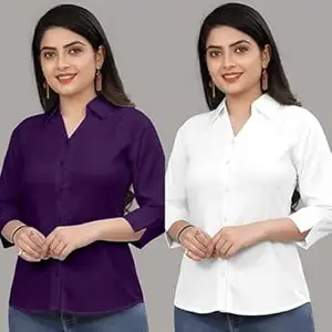 Formal Cotton Blend Shirt for Women with 3/4 Sleeve for Casual Wear Combo of 2