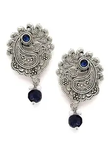 Karatcart Oxidised Silver Blue Bead Drop Earring for Women