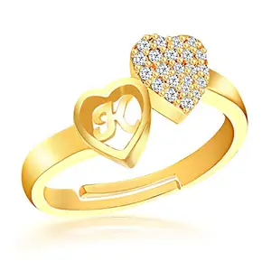 MEENAZ Stylish Jewellery Valentine Latest American diamond Adjustable Love Heart Gold Initial Letter Name Alphabet K Rings for women girls girlfriend Men Boys couples lovers design -FR-M681