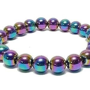 HI International Hematite Bracelet Natural AAA Grade 8mm Rainbow Hematite Man, Woman Bracelet 8 mm 7.5"