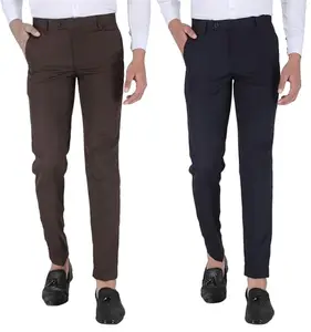 UpToDate Fashion Mens Slim Regular Fit Formal Trouser Formal Pant for Men (40, Brown Navy Blue)