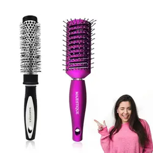 Majestique Professional Blow Brush for Hair and Round Brush for Blow Drying Lightweight Blow Brush for Hair - (Purple/Black)