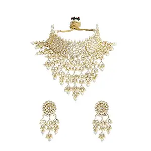 ACCESSHER Gold-Plated Necklace With Earring Wedding Collection Kundan and Pearls Necklace set for Women and girls set of 1