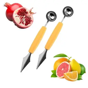 CLICKSWIFT® 2Pcs Stainless Steel Knife for Kitchen Melon Baller Scoop & Fruit Carving Knife Tool with Non-Slip Plastic Handle for Watermelon Garnishing & Salad Decoration” Multicolours 18.5 X 1.5 Cm.