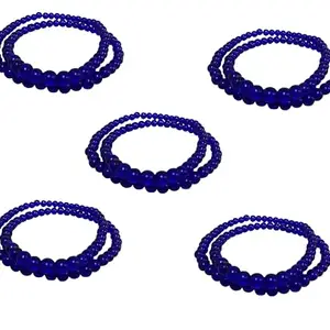 De-Autocare (Set Of 5 Pcs Unisex Blue Color Medium Size 24cm Size 8mm Beads Stone Moti Mala Chain Bracelet
