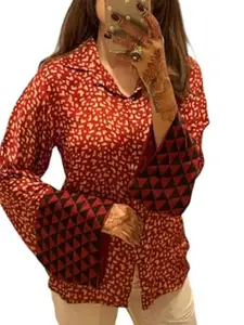 Zans & mens Women's Printed Shirt, Long Sleeve, Embroidered Cuffs, Collared Neck, Casual Ethnic Wear (in, Alpha, XL, Regular, Red-Ajrakh)