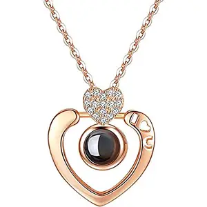 University Trendz I Love You 100 Different Languages Projection Pendant for Women and Girls, Perfect Valentine Gift (Rosegold)