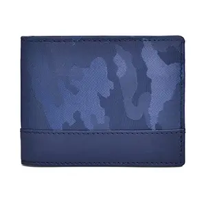 Belwaba Genuine Leather/Ballistic Nylon Camoflage Navy Blue Bi-fold Men's Wallet
