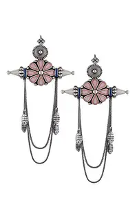 Tribe Amrapali Pink Enamel Chandrika Flower Earrings for Women