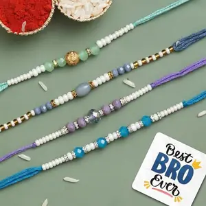 eCraftIndia Pearl Designer Rakhi for Brother with Best Bro Ever Fridge Magnet and Roli Chawal Pack