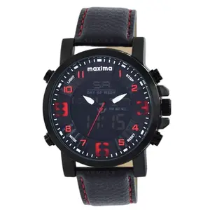 Maxima Leather Men Adventure Anadigi Gents Analogue - Digital Watch 58251Lman, Multi-Color Dial, Black Band