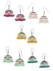 OOMPH Jewellery Combo of 5 Oxidised Silver Tone Meenakari Ethnic Jhumka Earrings For Women & Girls Stylish Latest (EHC164-93-95-96-97_Z)- For Women & Girls Stylish Latest