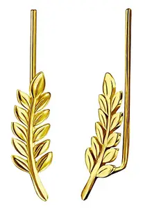 Via Mazzini 92.5-925 Sterling Silver Gold Plated Leaves Pin Stud Cuff Earrings for Women And Girls Pure Silver (ER0241)