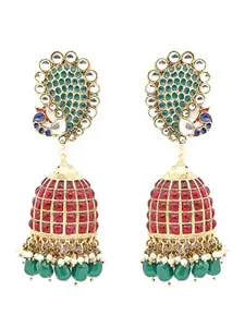 Priyaasi Traditional Ruby & Emerald Peacock Oversized Jhumkas