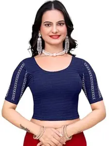 MISS WEARS Women's Regular Fit Readymade Stretchy Elbow Length Embroidered Saree Blouse