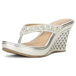 Bata Red Label Hazel Wedge Thong Women Slipper In Silver White,6 UK