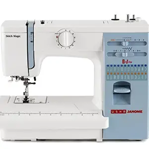 Usha Janome Stitch Magic Automatic Zig-Zag Electric Sewing Machine || 23 Built-In-Stitches || 57 Stitch Function(White And Blue) with complementary Sewing Lessons in Nine languages