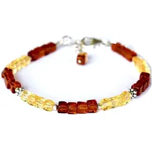 RRJEWELZ Citrine & Hessonite Garnet bracelet for men & women - 4mm Cube Smooth beads - 7 Inch with Silver plated clasp – Healing, Fashion, Gift, Spiritual, Yoga|LCBR_RR_07354
