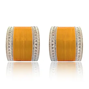 BANGLESKART Bridal Punjabi Short AD Chuda Bangle Set for Women (Set of 1) - Yellow Silver Color