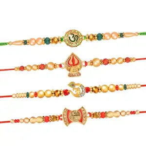De Marquis 4 Rakhi Combo Set for Brother | Rakshasutra | Designer Rakhee for brother/bhai/bhaiya/bhabhi/sister/kids, Happy Rakshabandhan (Pack of 4 Rakhis)