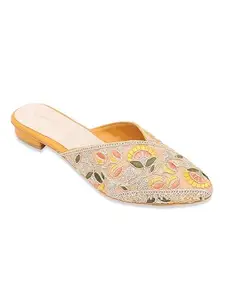 V-WALK BIG SIZE Women's Slip-Ons Floral Embroidered Ethnic Block Heel jutis sandals | Ethnic Jutis, Festive Occasions Jutis for Women | Heel Height: 1 Inches