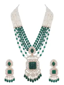Auraa Trends 22KT Gold Plated Kundan Elegant Green Necklace Set For women and Girls