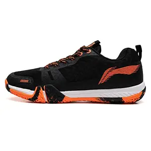 Li-Ning Saga Lite VI Non-Marking Badminton shoe(Black/Orange, Size: 12UK)