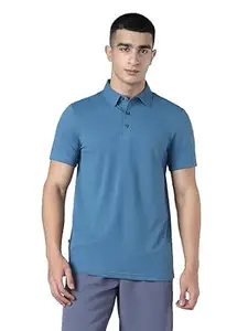 TECHNOSPORT Men Solid Casual Fit Athletic Polo T Shirt COTFLEX Memory Stretch Polyester Polo Tshirt for Men Office Casual Smart Travel Golf Weekend Wear
