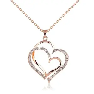 Crystal Double Heart Pendant Necklace stainless steel for girls & women
