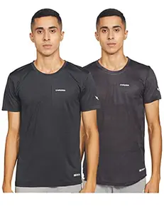 Charged Active-001 Camo Jacquard Round Neck Sports T-Shirt Dark-Grey Size Medium And Charged Brisk-002 Melange Round Neck Sports T-Shirt Black Size Medium