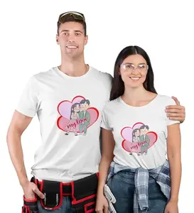 JD TRENDS Love of My Life Couple Print (White) T-Shirts for Couples