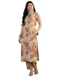 Pinkmint Women’s Pure Cambric Cotton Kurta Set | Sleeveless Printed Kurta with Pant | Summer Wear Co-Ord Set | Plus Casual