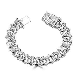 KRYSTALZ Iced Out Cuban Bracelet inch Bling Zirconia Cuban Miami Link Bangle Jewelry for Men Women Hip Hop Bracelets Jewelry (Silver)