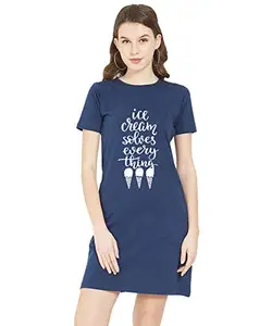 Stylish Cotton Blend Printed T-Shirt for Women | Casual Wear | Soft & Comfortable Fabric | Trendy Short Sleeve (Navy Blue_Small_Pack of 1)#5685