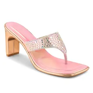 CLOG LONDON Women's Heels Sandals | Stylish & Comfortable Open-Toe Block Heels for Party, Casual, and Formal Wear CLF2487-PINK-37