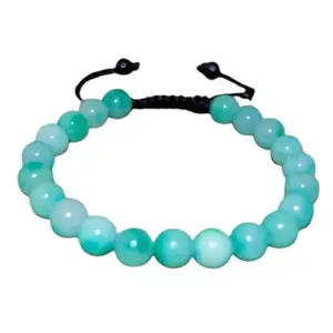 Lady Works Natural Blue Jade Threaded Bracelet 8mm Round Smooth Beads Blue Jade Adjustable Thread Bracelet. Unisex Macrame Yoga Bracelet.|LW_TDBR_0669