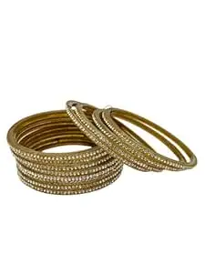 HOUSE OF BANGLEZ Women’s Gold Stone Studded Bangles Set of 12