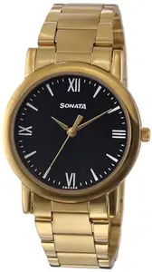 Sonata Men Stainless Steel Blue Dial Analog Watch -7987Ym14W, Band Color-Yellow