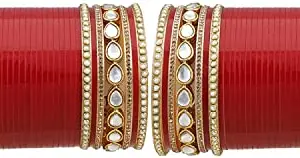 T4 Jewels Designer Red Bridal Wedding Fashion Jewellery Chuda Set For Girls_Red_2.8