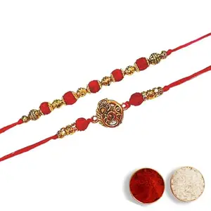 Apeak Designer Om Rakhi Set for Brother Bhaiya – Set of 2 Religious Rakhdi with Rudraksh Beads – Traditional Rakshabandhan Combo for Bhaiya – Om Symbol Rakhi for Men