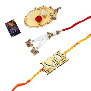 Stylish Bhaiya Rakhi " I LOVE MY BROTHER" With DesignerBhabhi Rakhi Combo With Roli Chawal And Greeting Card 1 Kankawati Pooja Thali -86