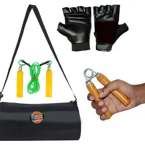 SIMRAN SPORTS Home Gym Accessories Gym Bag with Foam Skipping Rope, Hand Grip and Gym Gloves