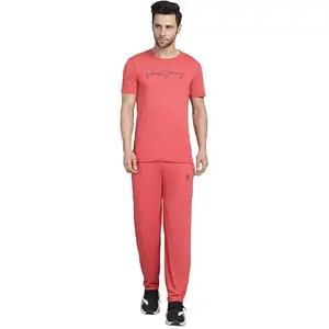 VIMAL JONNEY Logo Print Pink Round Neck Cotton Half sleeves Co-ord set Tracksuit For Men-VIMAL52971-T_PRT_51_PNK_D10_PNK___2-XL