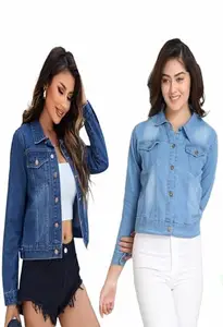GLAMOURHUB Women's Comfy Graceful Full Sleeves Denim Jacket Pack of 2, Size Small