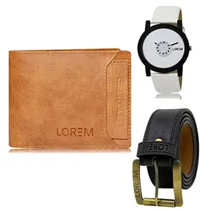 LOREM Watch-Artificial Leather Belt & Wallet Combo for Men (Fz-Lr26-Wl06-Bl01)