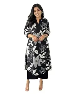 RAJEE TRENDS Women's Cotton Floral Printed Straight Kurti with Pant Set