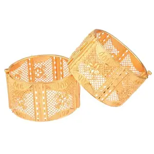 Efulgenz Gold Tone Bangle Engraved Filigree Style Hinge Openable Big Broad Bangles Bracelet Set (2 Pcs) Size 2.6