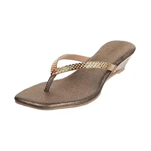 Metro Women Antic Gold Ethnic Slip-on heel Sandal (35-4993)
