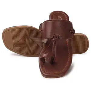 BAM BAM Ethnic Kolhapuri Leather Chappal | Slipper | Flats For Men & Boys (Brown, numeric_4)